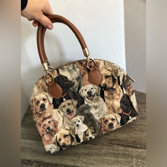 Dog Print Tapestry Bag with Brown Accents - Picture 2 of 11